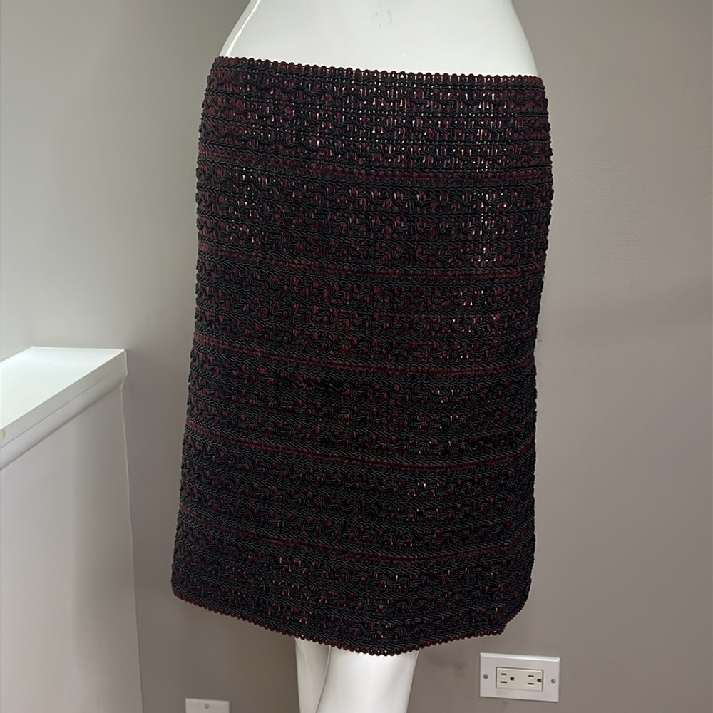 Krizia Sz 6-8 Elastic Corde Dark Red Black Pull On Skirt Vintage Made in Italy